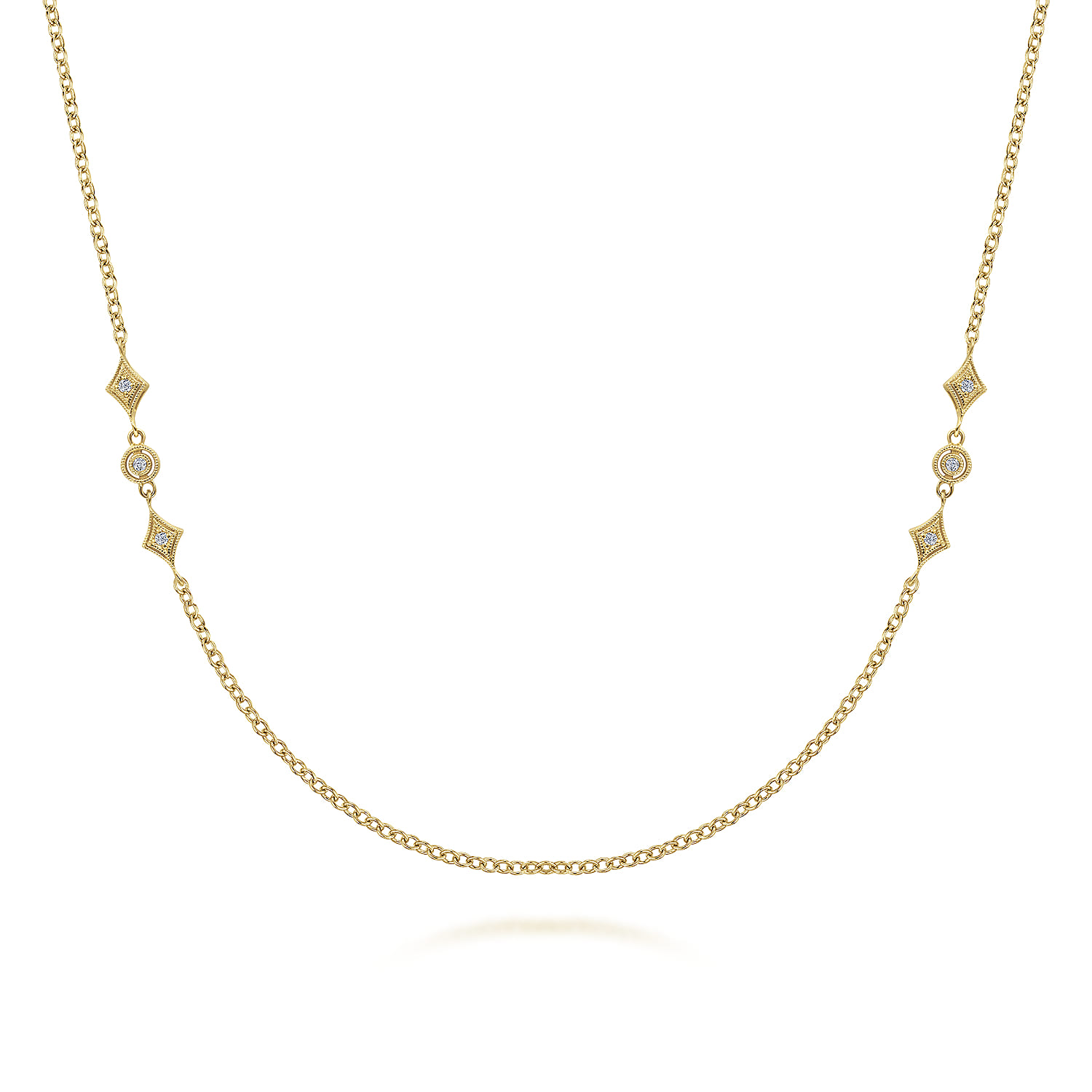 36 inch 14K Yellow Gold Geometric Shapes Diamond Station Necklace - 0.21 ct - Shot 1