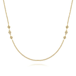 36 inch 14K Yellow Gold Geometric Shapes Diamond Station Necklace