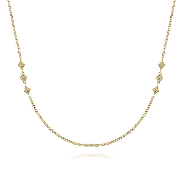 36 inch 14K Yellow Gold Geometric Shapes Diamond Station Necklace - 0.21 ct - Shot 1
