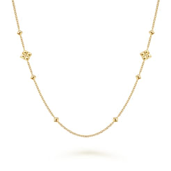 36 inch 14K Yellow Gold Pyramid Quatrefoil Station Necklace