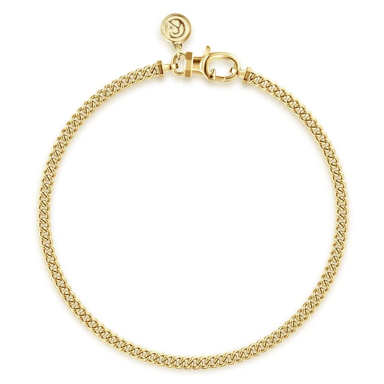 3mm 14K Yellow Gold Men's Hollow Cuban Link Chain Bracelet - Shot 1