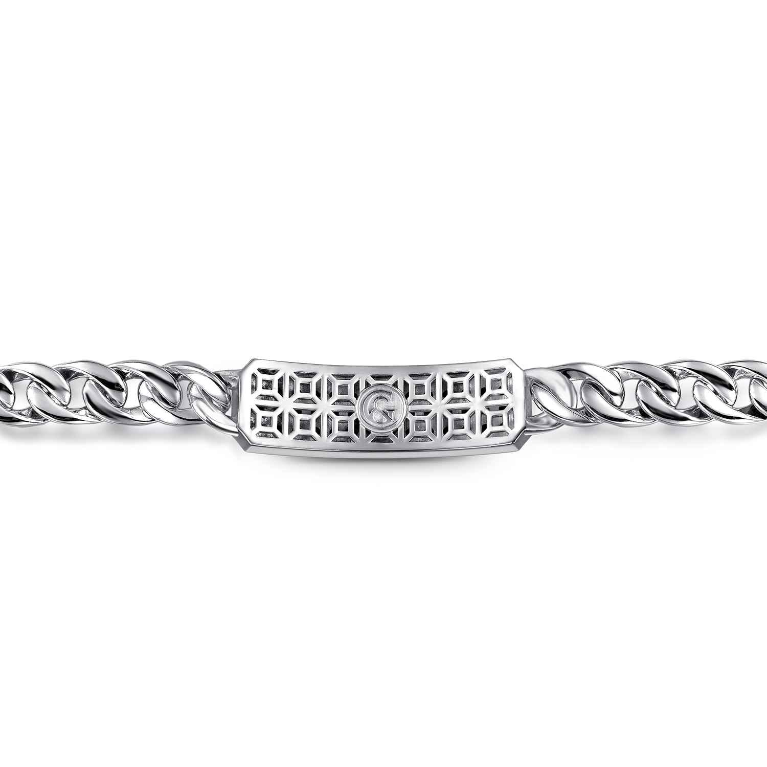 43mm 925 Sterling Silver Black Spinel Men's Mix Cuban Link Chain with ID Bracelet - Shot 3