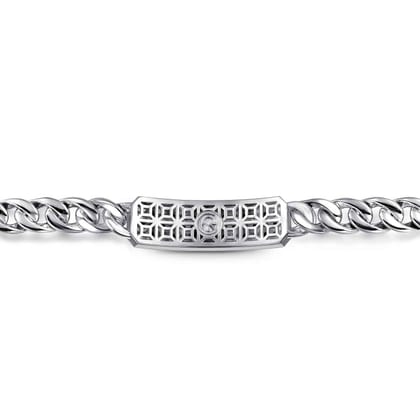 43mm 925 Sterling Silver Black Spinel Men's Mix Cuban Link Chain with ID Bracelet