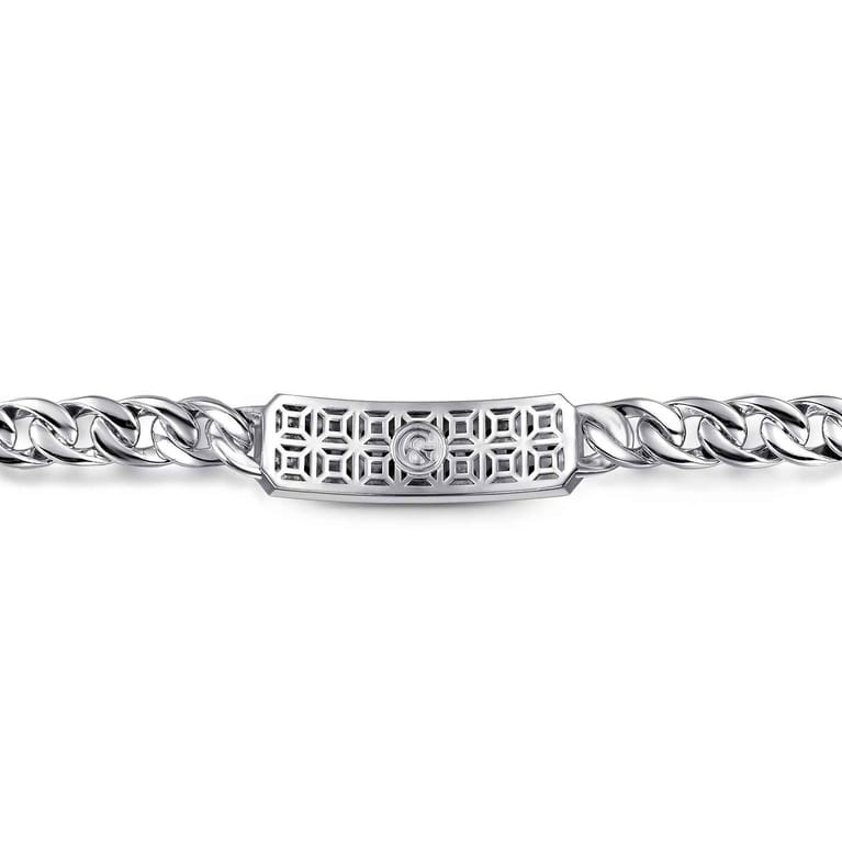 43mm 925 Sterling Silver Black Spinel Men's Mix Cuban Link Chain with ID Bracelet - Shot 3