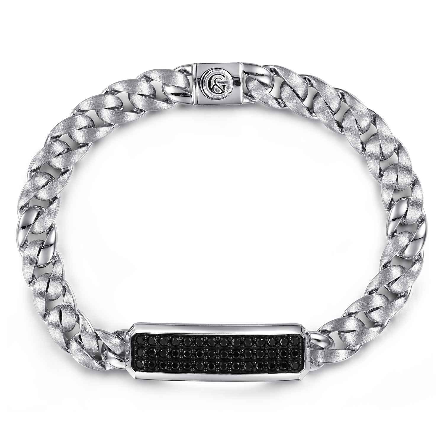 43mm 925 Sterling Silver Black Spinel Men's Mix Cuban Link Chain with ID Bracelet - Shot 1