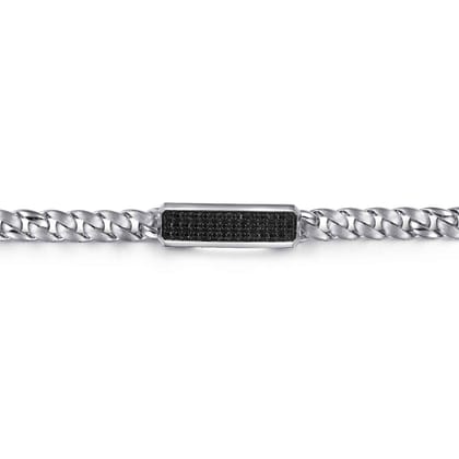 43mm 925 Sterling Silver Black Spinel Men's Mix Cuban Link Chain with ID Bracelet