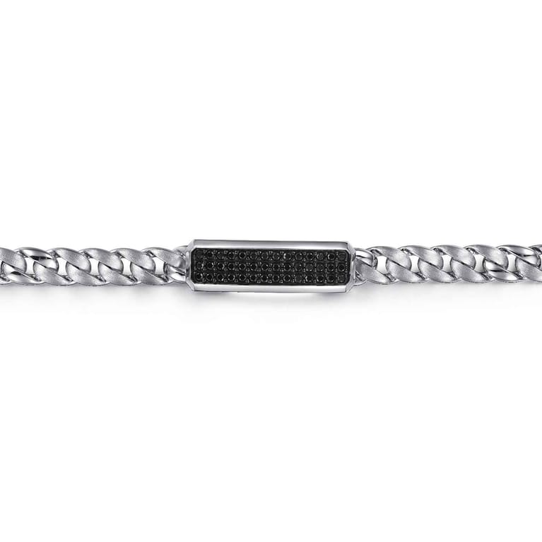 43mm 925 Sterling Silver Black Spinel Men's Mix Cuban Link Chain with ID Bracelet - Shot 2