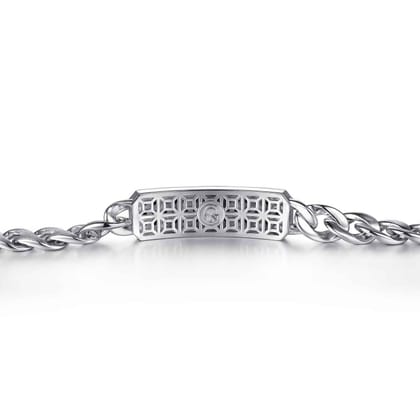 43mm 925 Sterling Silver Black Spinel Men's Mix Cuban Link Chain with ID Bracelet