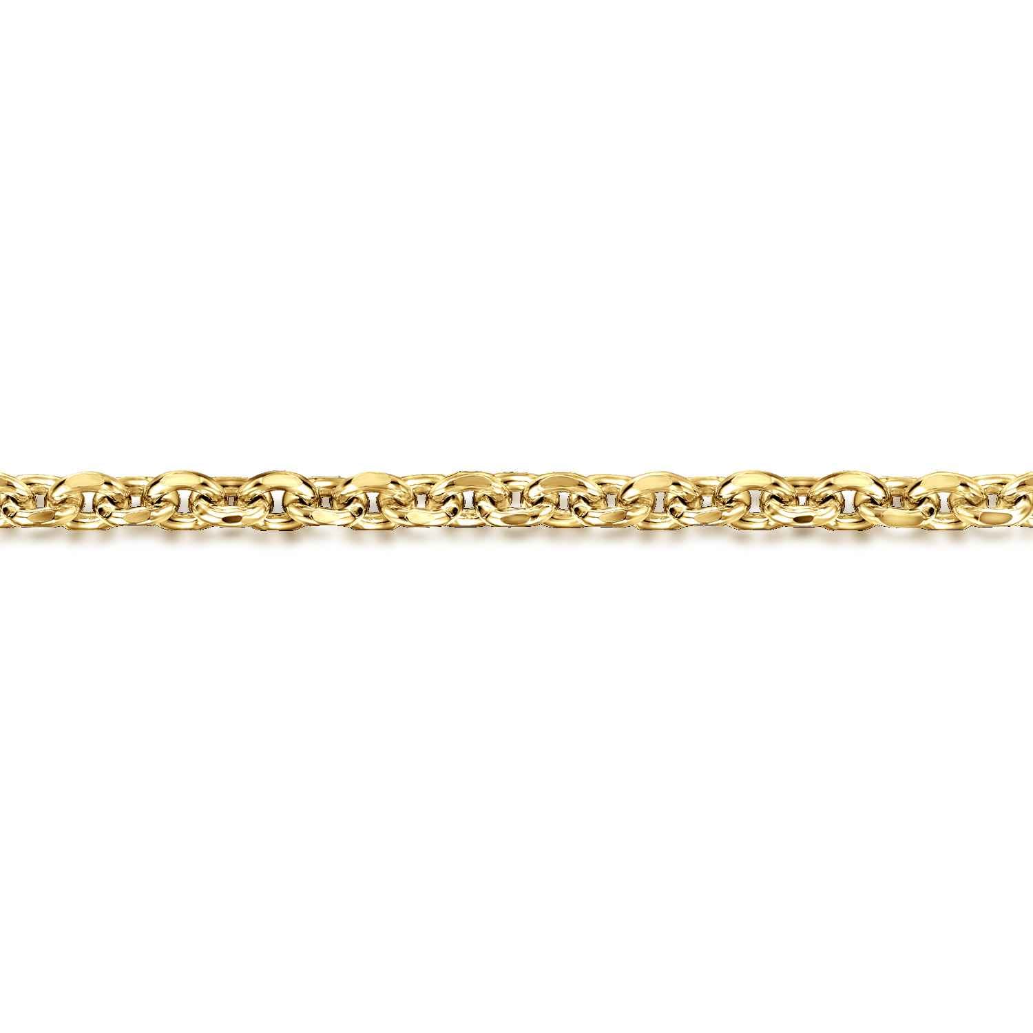 4mm 14K Yellow Gold Men's Hollow Link Chain Bracelet - Shot 2