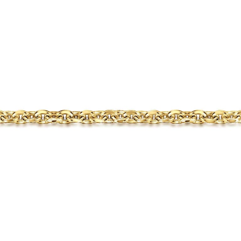 4mm 14K Yellow Gold Men's Hollow Link Chain Bracelet - Shot 2