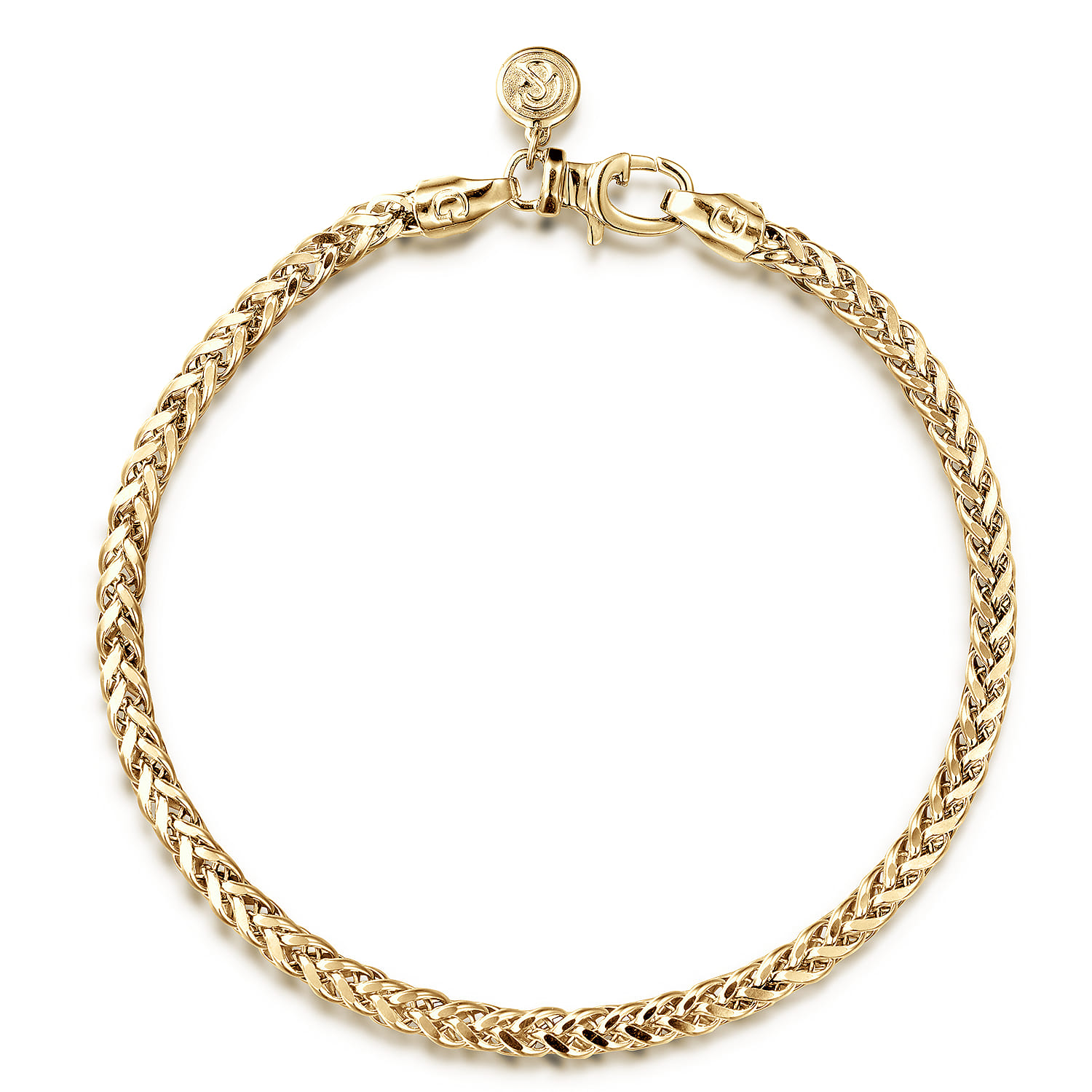 4mm 14K Yellow Gold Men's Hollow Wheat Chain Bracelet - Shot 1