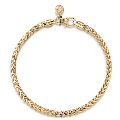 4mm 14K Yellow Gold Men's Hollow Wheat Chain Bracelet