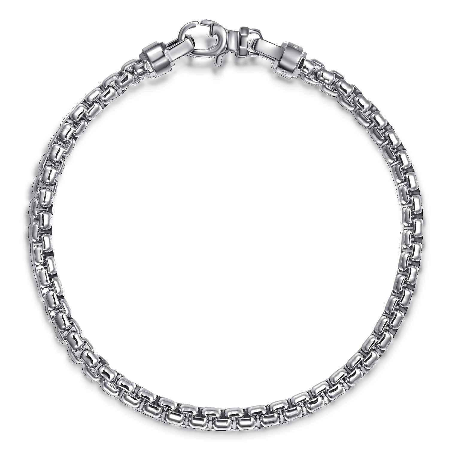 4mm 925 Sterling Silver Men's Solid Round Box Chain Bracelet - Shot 1