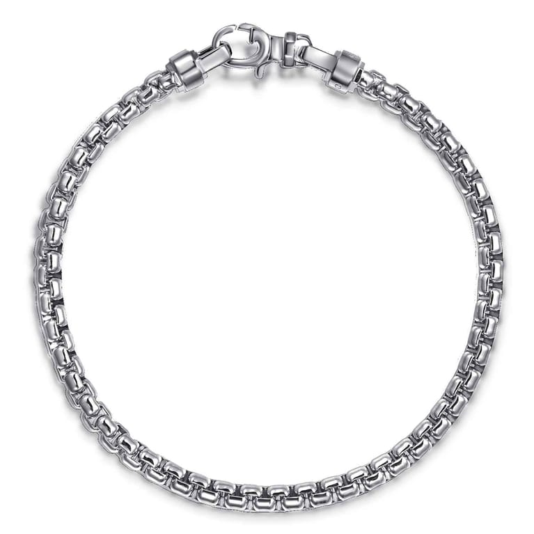 4mm 925 Sterling Silver Men's Solid Round Box Chain Bracelet - Shot 1