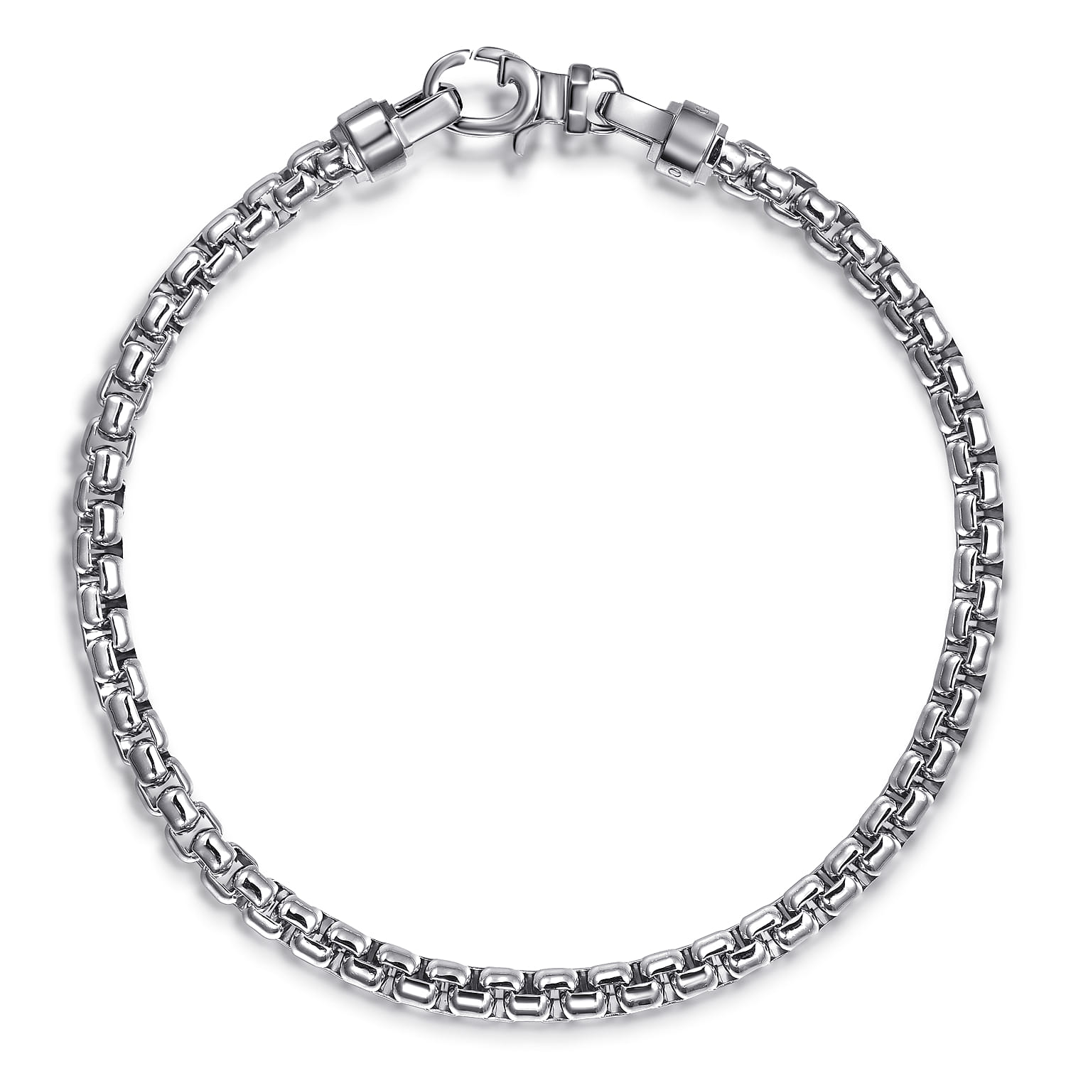 4mm 925 Sterling Silver Men's Solid Round Box Chain Bracelet - Shot 1