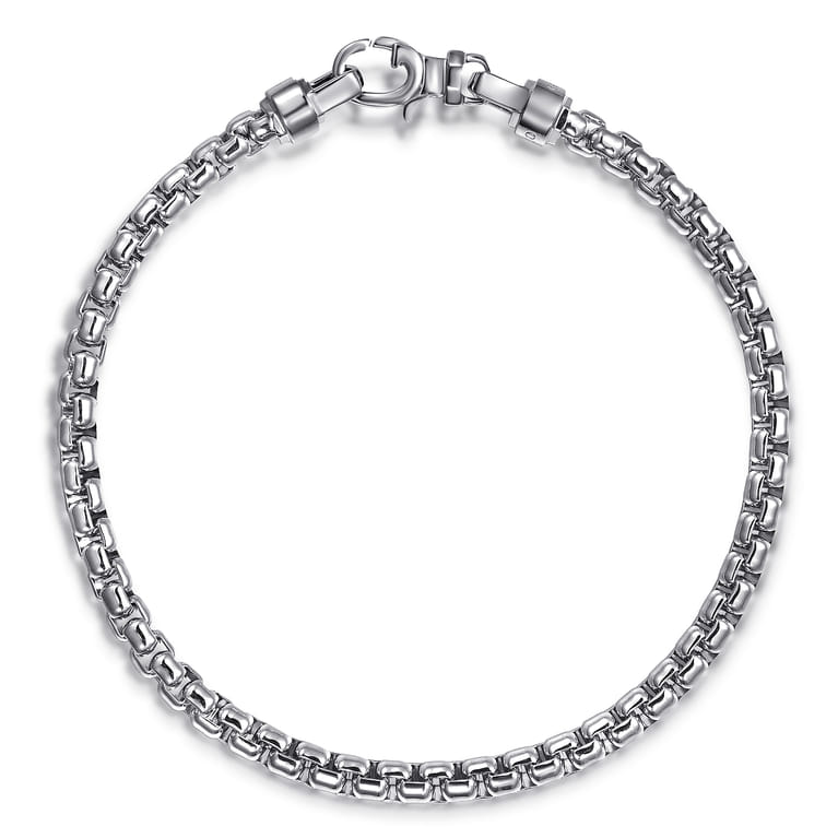 4mm 925 Sterling Silver Men's Solid Round Box Chain Bracelet - Shot 1