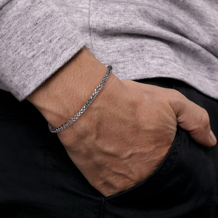 4mm 925 Sterling Silver Men's Solid Wheat Chain Bracelet  - Shot 4