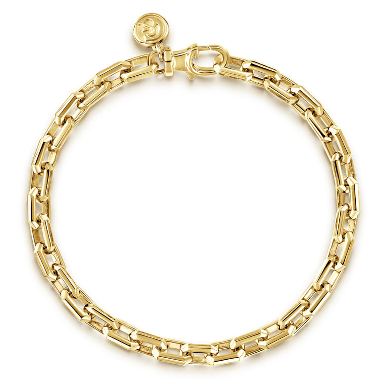 5.50mm 14K Yellow Gold Men's Solid Faceted Link Chain Bracelet - Shot 1