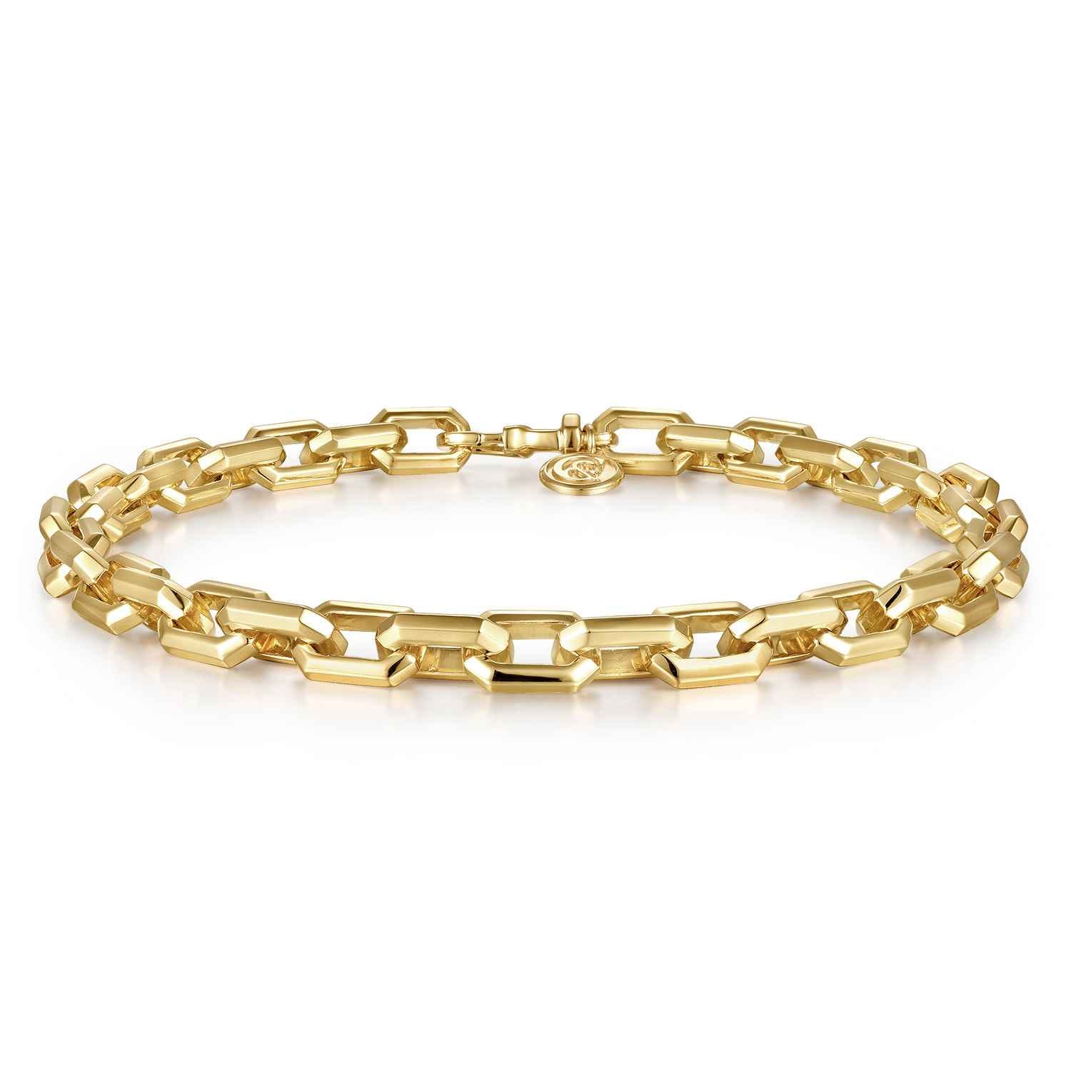 5.50mm 14K Yellow Gold Men's Solid Faceted Link Chain Bracelet - Shot 3