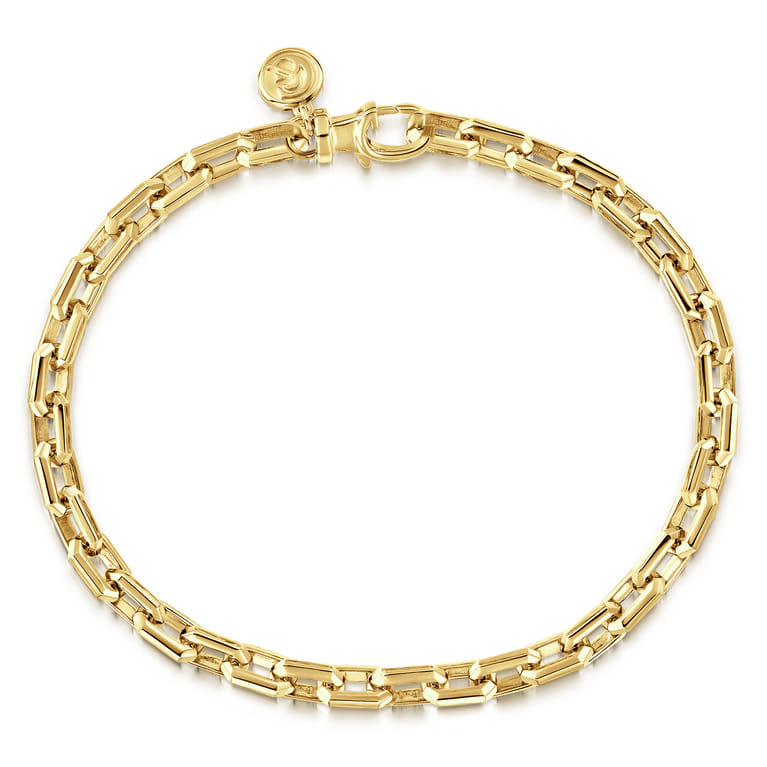 5.50mm 14K Yellow Gold Men's Solid Faceted Link Chain Bracelet - Shot 1