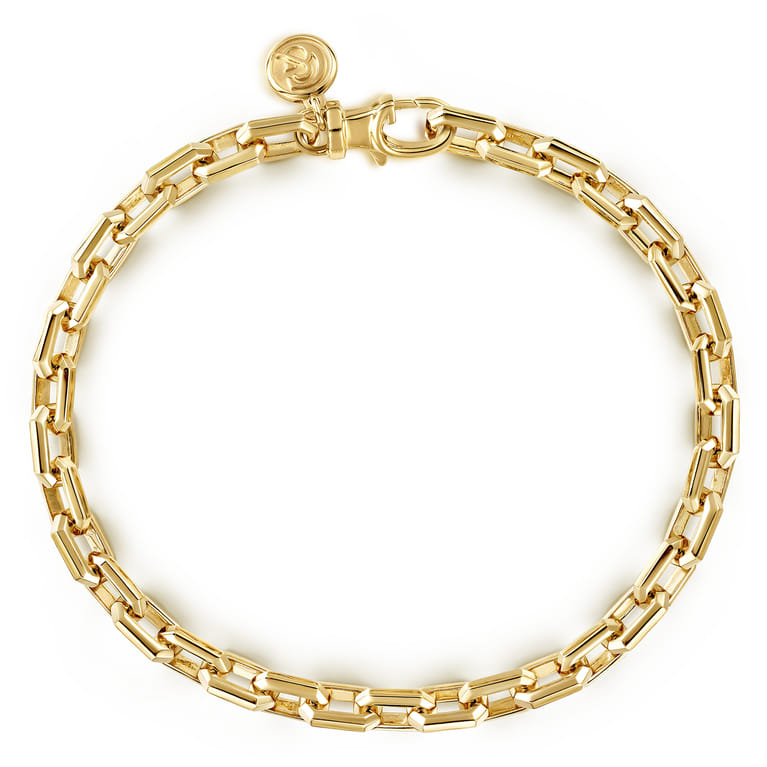 5.50mm 14K Yellow Gold Men's Solid Faceted Link Chain Bracelet - Shot 1