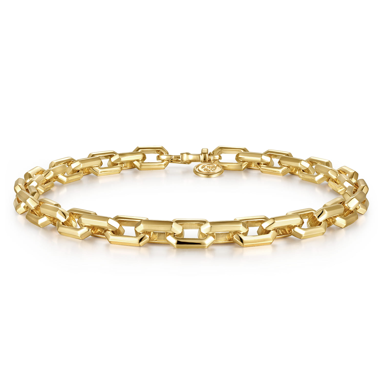 5.50mm 14K Yellow Gold Men's Solid Faceted Link Chain Bracelet - Shot 3