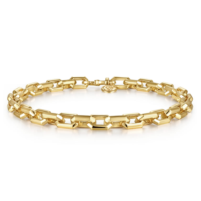 5.50mm 14K Yellow Gold Men's Solid Faceted Link Chain Bracelet - Shot 3