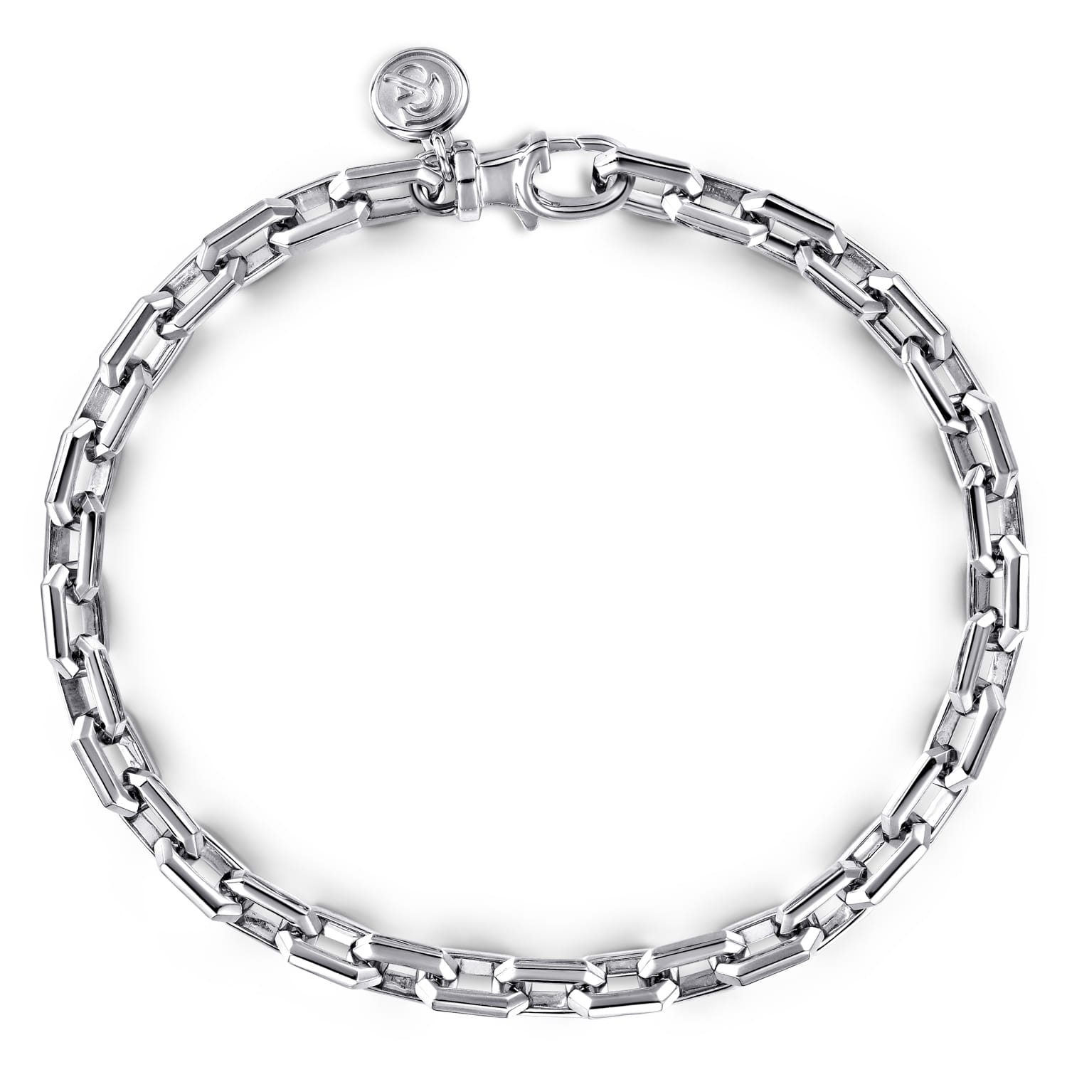 5.50mm 925 Sterling Silver Men's Solid Faceted Link Chain Bracelet - Shot 1