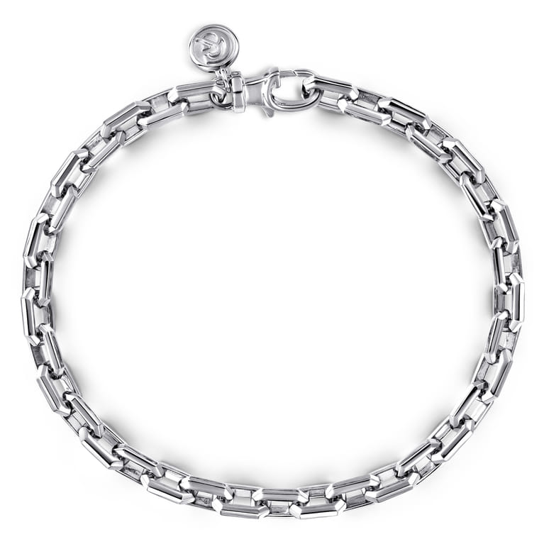 5.50mm 925 Sterling Silver Men's Solid Faceted Link Chain Bracelet - Shot 1