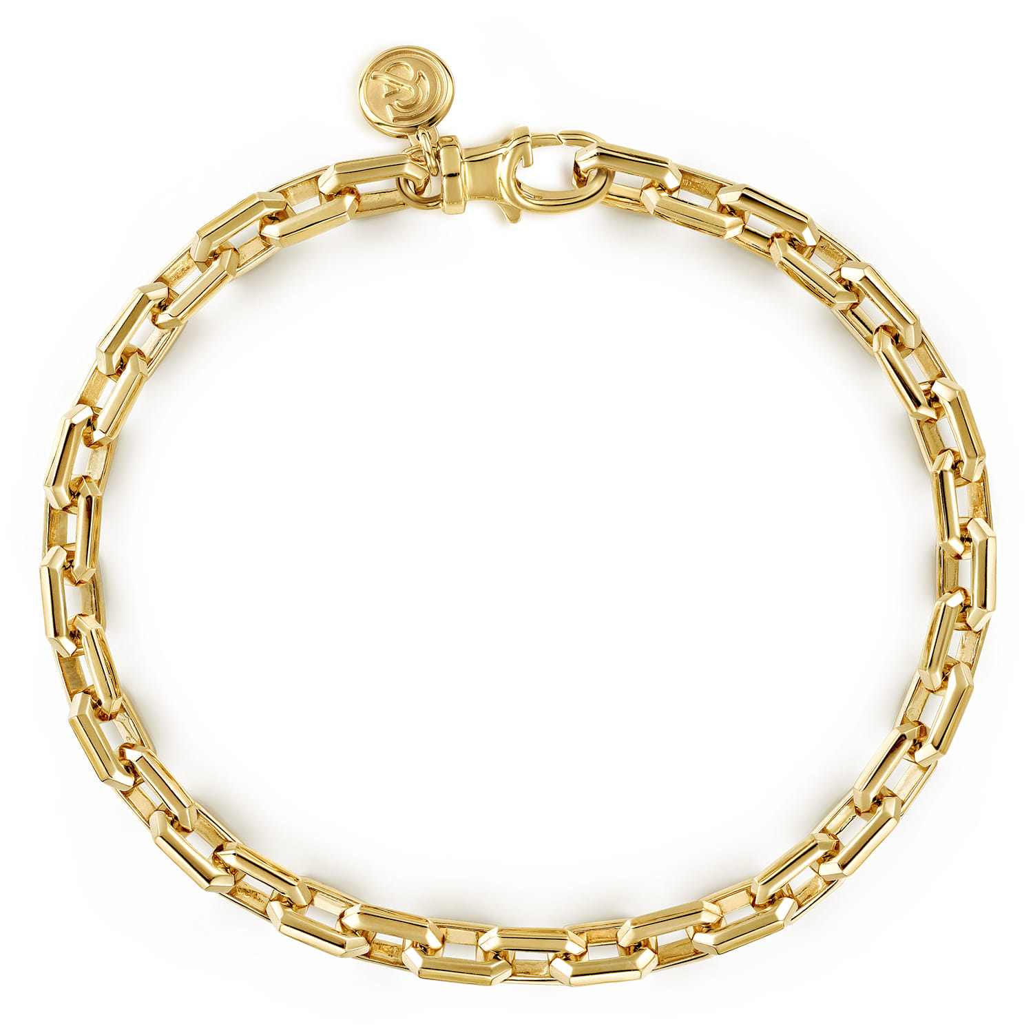 5.60mm 14K Yellow Gold Men's Hollow Faceted Link Chain Bracelet - Shot 1
