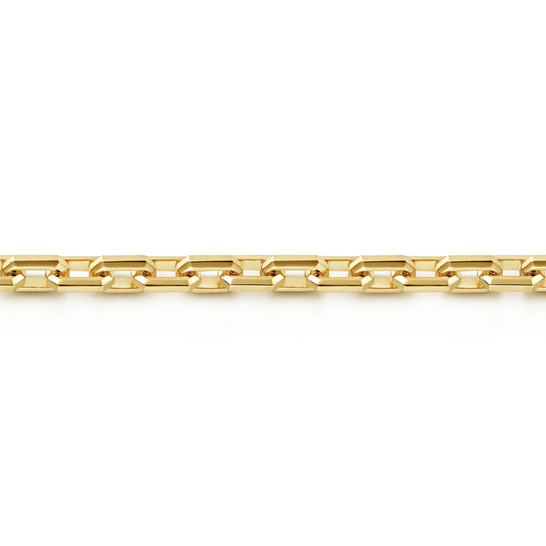 5.60mm 14K Yellow Gold Men's Hollow Faceted Link Chain Bracelet - Shot 2
