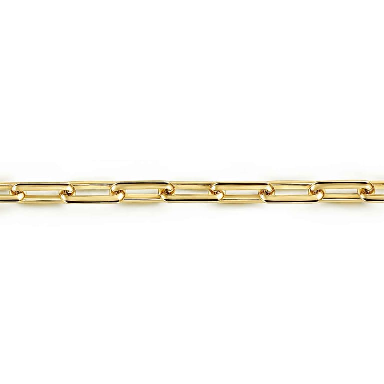 5 mm 14K Yellow Gold Men's Solid Elongated Link Chain Bracelet - Shot 2