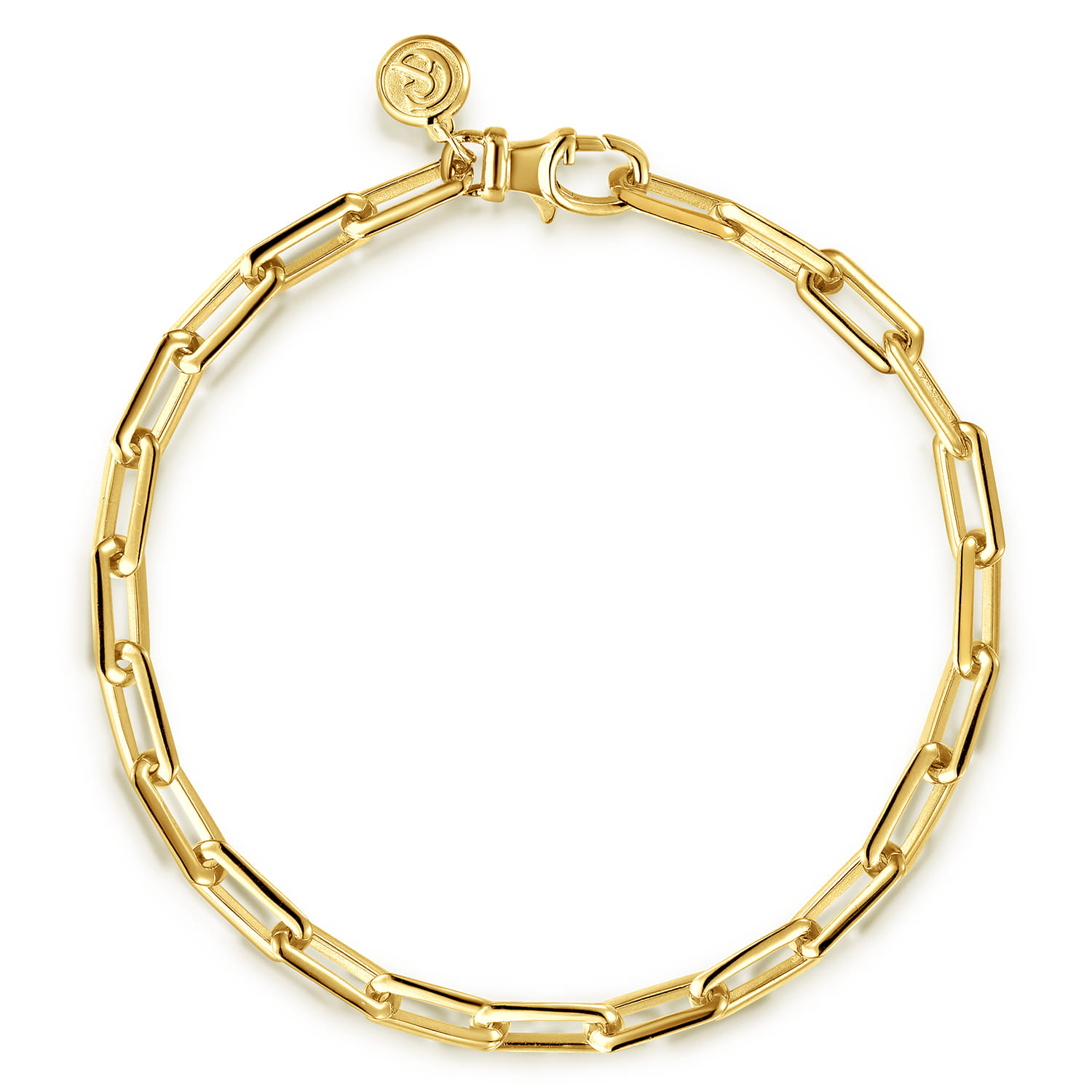 5 mm 14k Yellow Gold Men's Solid Elongated Link Chain Bracelet - Shot 1