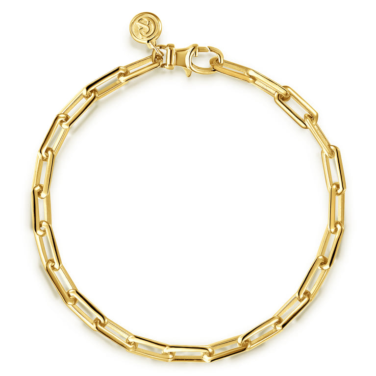 5 mm 14k Yellow Gold Men's Solid Elongated Link Chain Bracelet - Shot 1