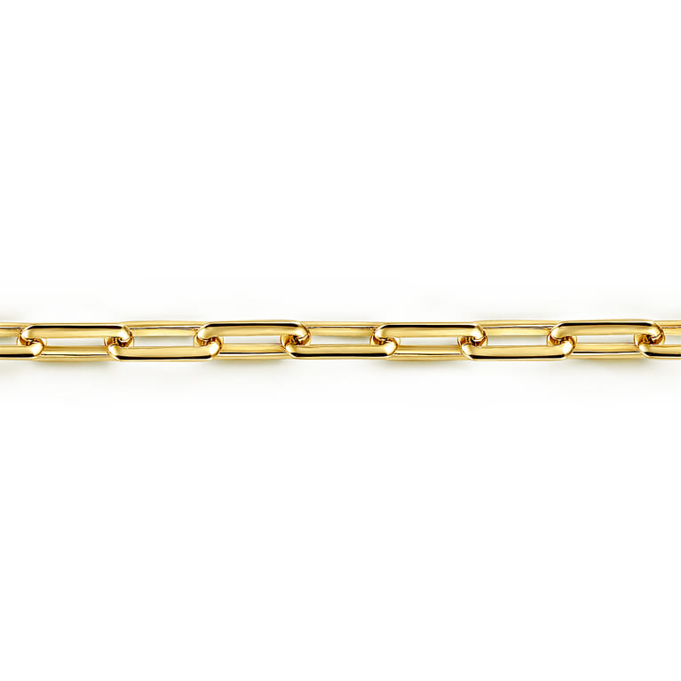 5 mm 14k Yellow Gold Men's Solid Elongated Link Chain Bracelet - Shot 2