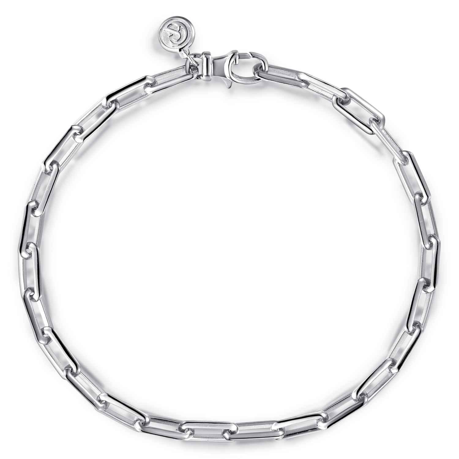 5 mm 925 Sterling Silver Men's Solid Elongated Link Chain Bracelet - Shot 1