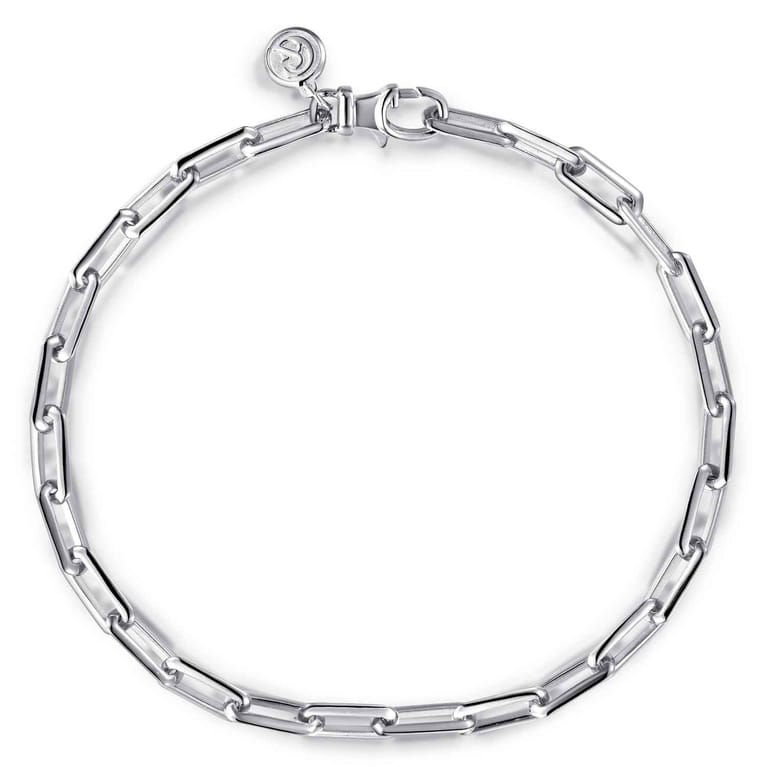5 mm 925 Sterling Silver Men's Solid Elongated Link Chain Bracelet - Shot 1