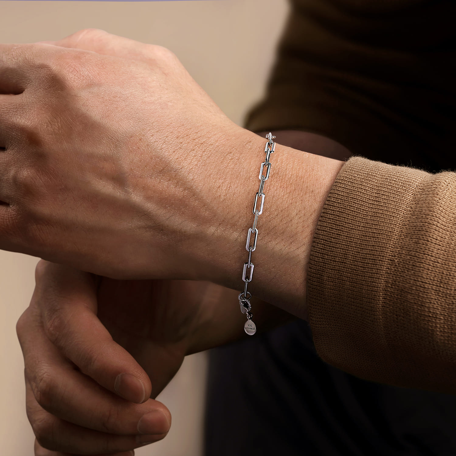 5 mm 925 Sterling Silver Men's Solid Elongated Link Chain Bracelet - Shot 3