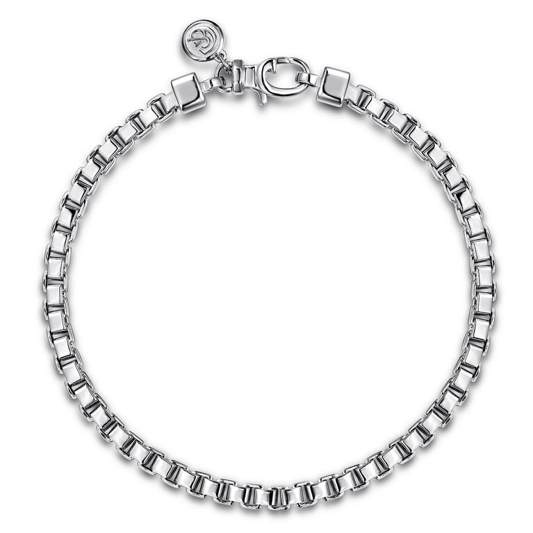 5mm 925 Sterling Silver Men's Solid Box Chain Bracelet - Shot 1