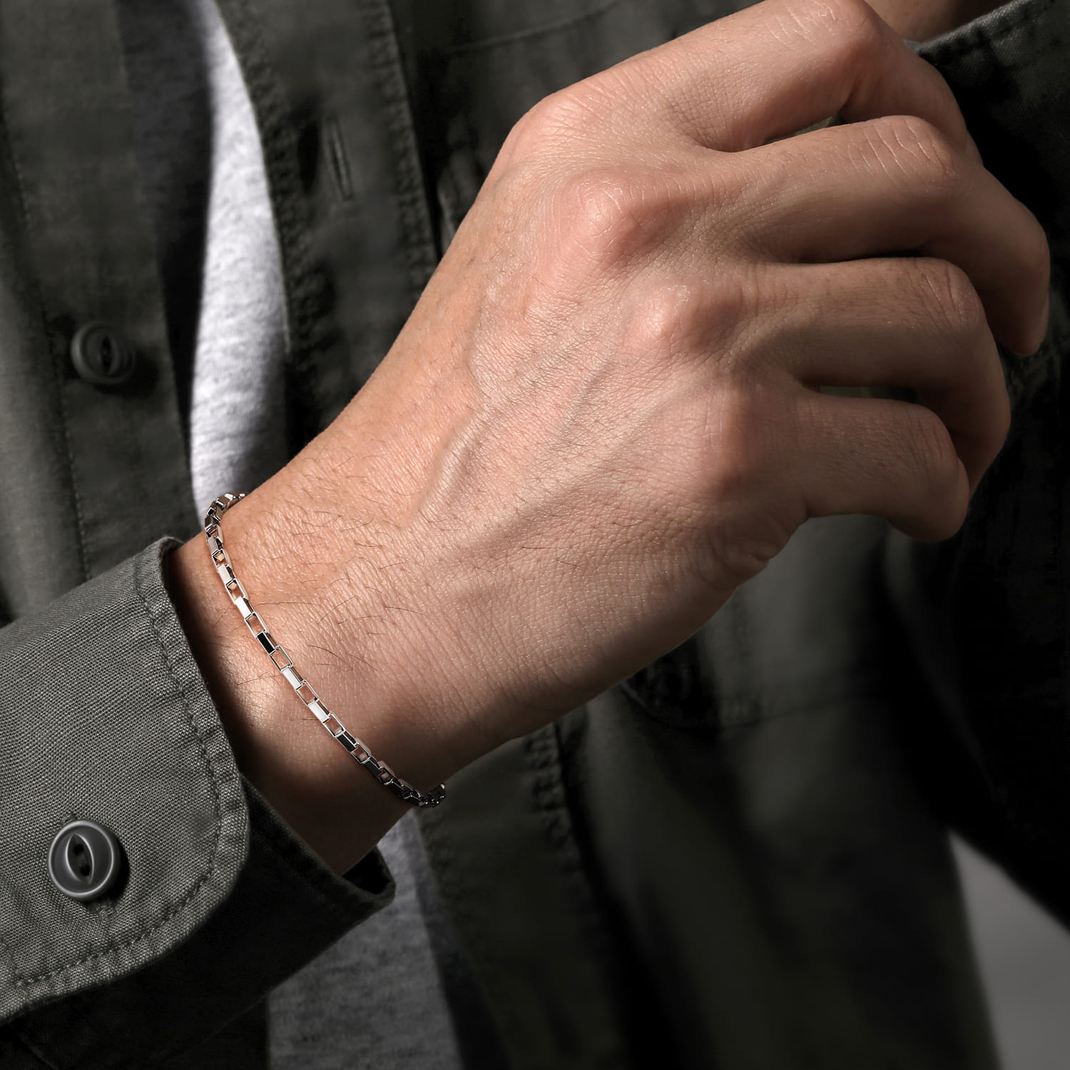 5mm 925 Sterling Silver Men's Solid Box Chain Bracelet - Shot 3