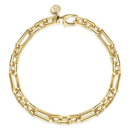 6.50mm 14K Yellow Gold Men's Hollow Figaro Link Chain Bracelet