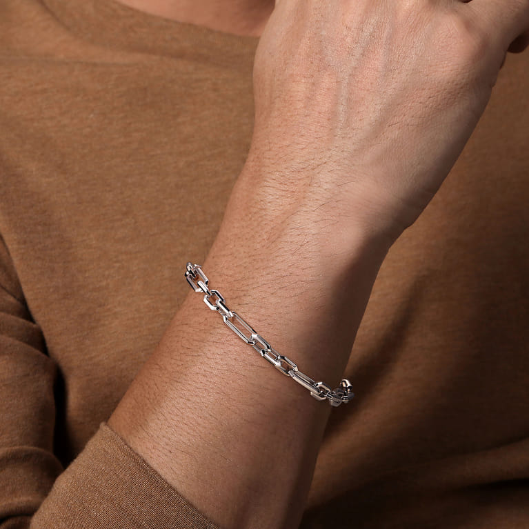 6.50mm 925 Sterling Silver Men's Hollow Figaro Link Chain Bracelet - Shot 3