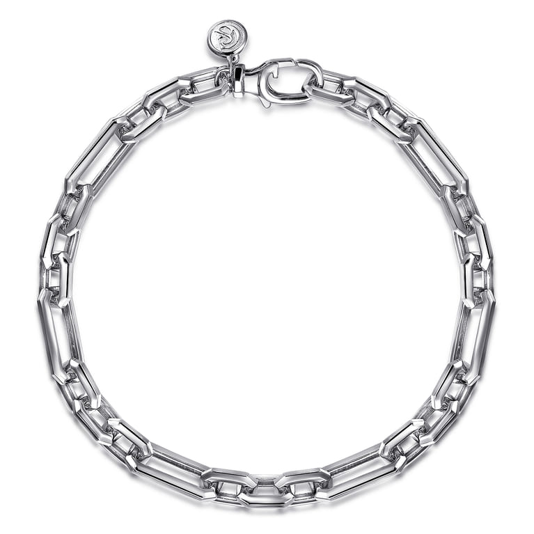 6.50mm 925 Sterling Silver Men's Hollow Figaro Link Chain Bracelet - Shot 1