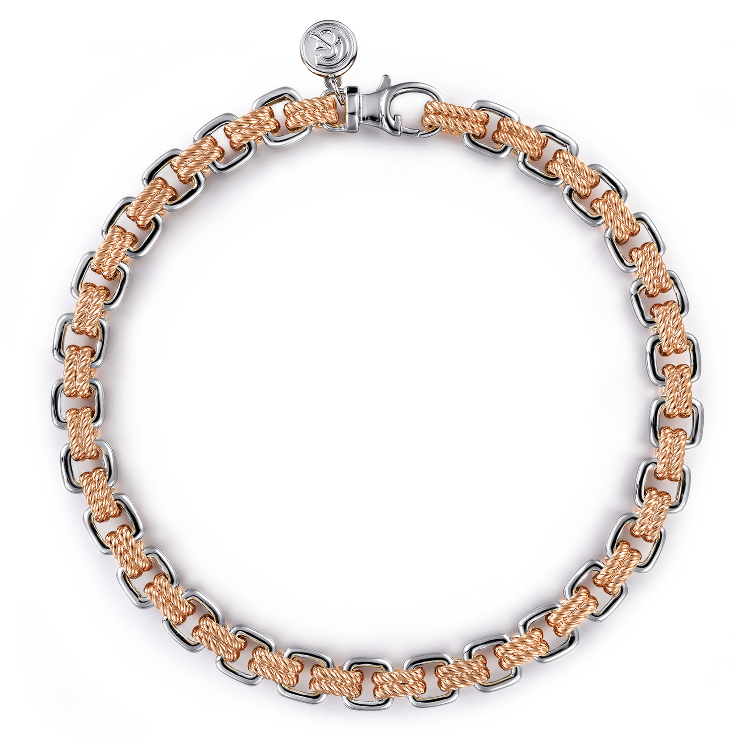 6mm 14K Rose-White Gold Two Tone Men's Solid Chain Bracelet - Shot 1