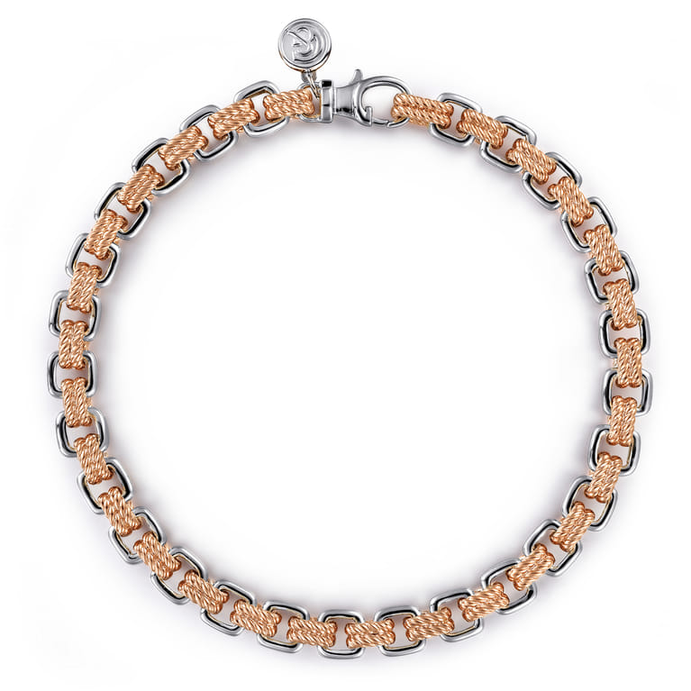 6mm 14K Rose-White Gold Two Tone Men's Solid Chain Bracelet - Shot 1