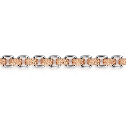 6mm 14K Rose-White Gold Two Tone Men's Solid Chain Bracelet