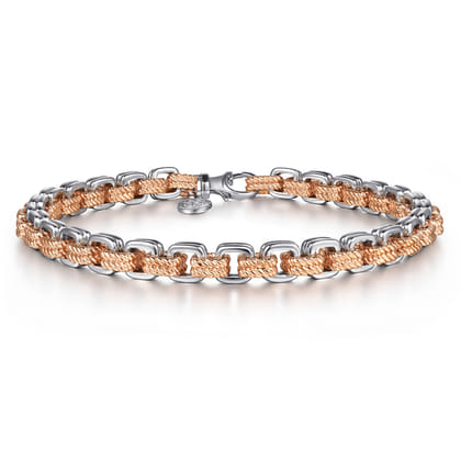 6mm 14K Rose-White Gold Two Tone Men's Solid Chain Bracelet