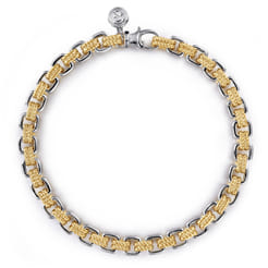 6mm-14K-Yellow-White-Gold-Two-Tone-Men's-Solid-Chain-Bracelet1