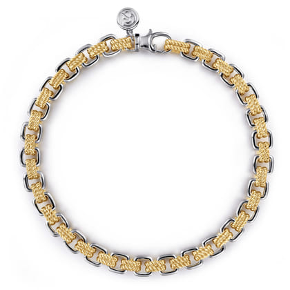 6mm 14K Yellow-White Gold Two Tone Men's Solid Chain Bracelet