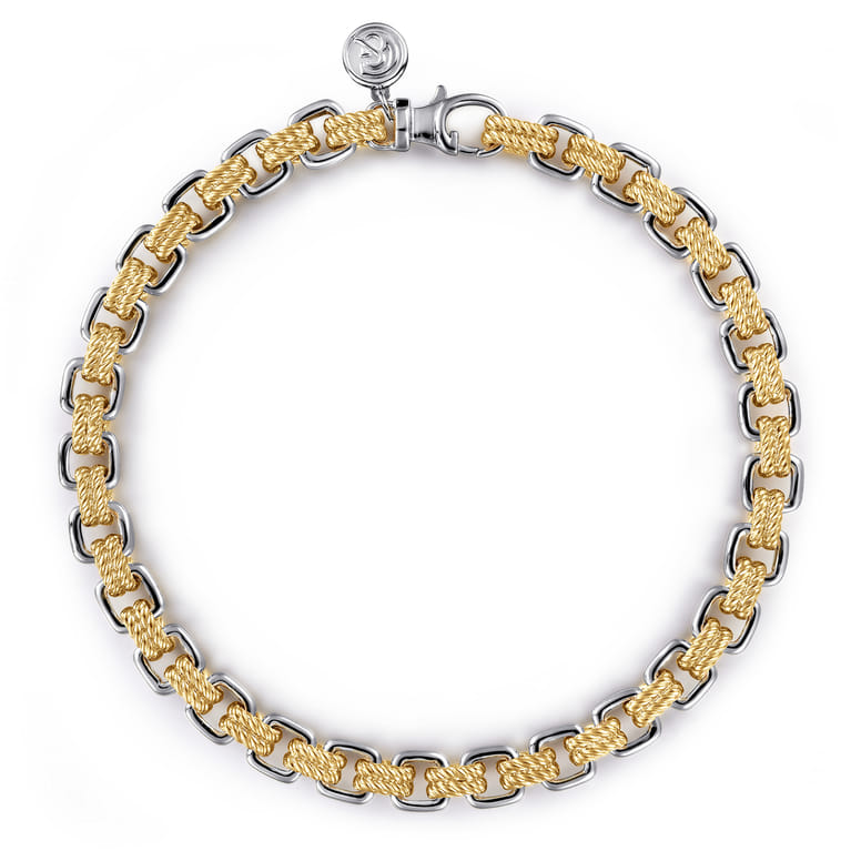 6mm 14K Yellow-White Gold Two Tone Men's Solid Chain Bracelet - Shot 1